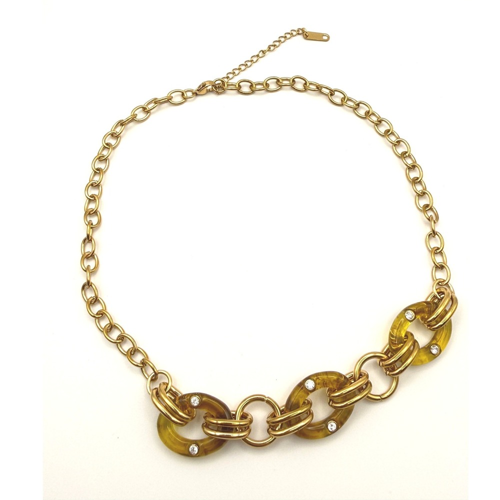Stainless Steel Resin Rhinestone Chunky Link Statement Necklace